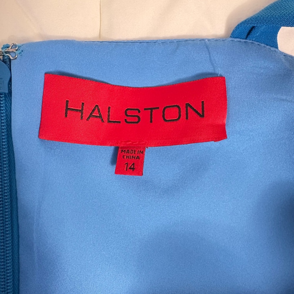 Halston Olivia Gown One Shoulder Peacock Azur Blue - Picture 5 of 15